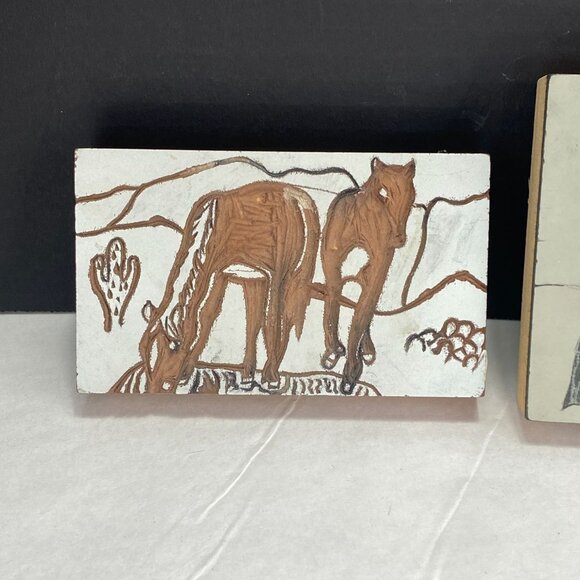 Linoleum Wood Block Print Stamps Lot of 3 American Crayon Company and Other - Picture 2 of 11